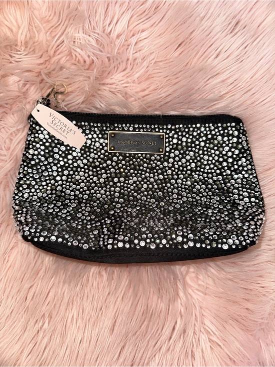Victoria's Secret Handbags - Victoria's Secret Black Crystal-Studded Makeup Pouch